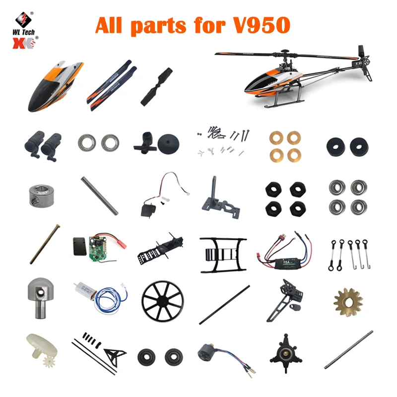 Wltoys V950 RC Helicopter Parts Recvier Servo Shaft Main Gear Motor Rotor Head Canopy ESC Blade Axis for V950 Upgrades Parts