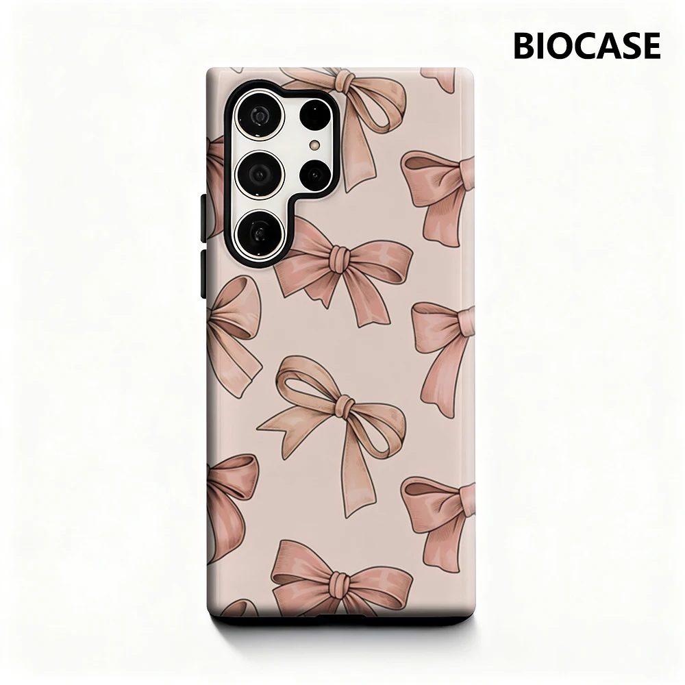 Rosa Schleifenmuster Handyhülle für Samsung Galaxy S25 Ultra S24 S23 Ultra Plus Glänzende doppellagige Rückseite