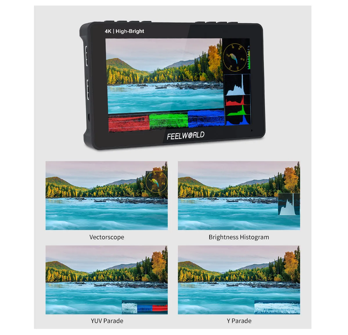 FEELWORLD F5 PROX 1600nit Alta Luminosità 5,5 Pollici 4K HDMI Touch Screen DSLR Monitor da Campo F970 Kit Esterno Tipo-c