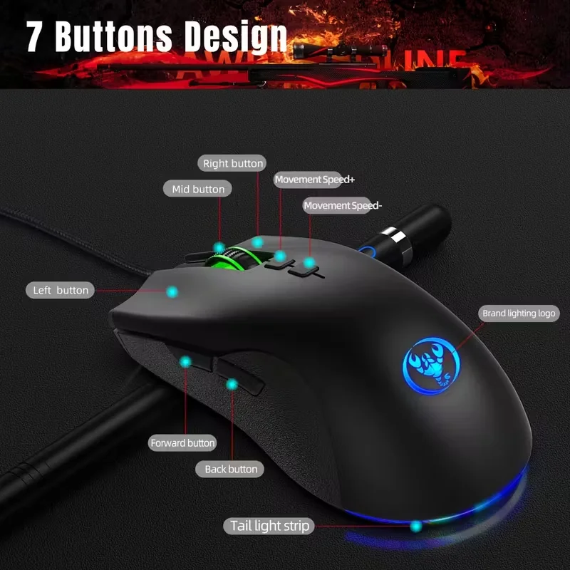 mini 60% wired keyboard and mouse set with 61 keys, dual color injection molded keycaps, color backlit optical mouse, USB plug