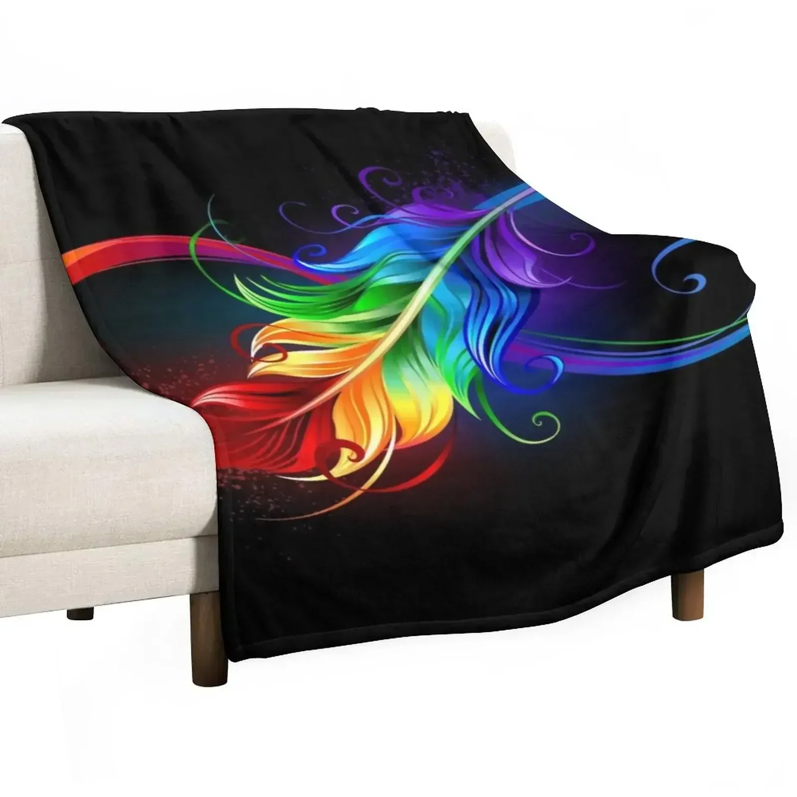 Infinity with rainbow feather on black background Throw Blanket Winter beds Soft Blankets