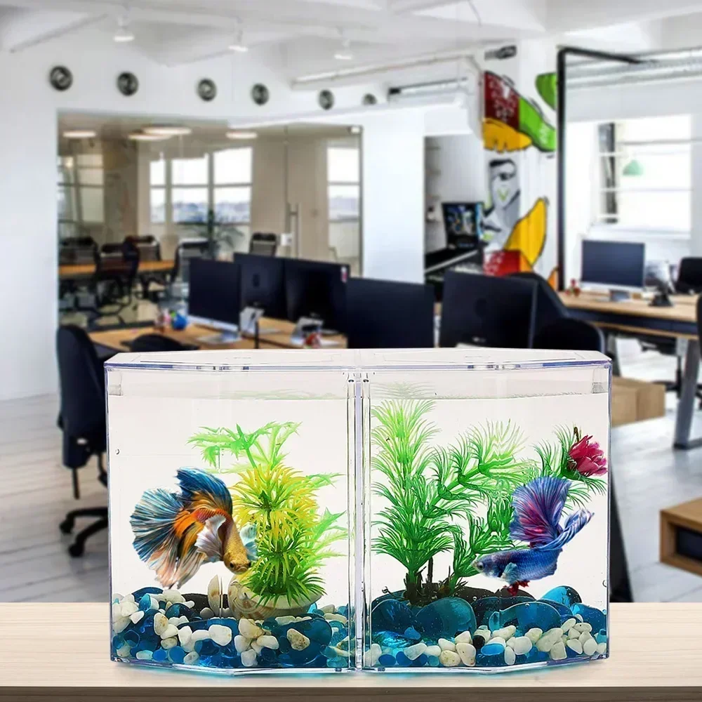 Acrylic Guppy Fish Tank Double-grid Aquarium Betta Fish Tank Landscaping Transparent Aquarium Hatching Breeding Isolation Box