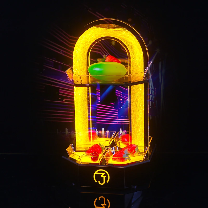 

Acrylic Quicksand Gold LED Luminous Multi-layer Fruit Plate Rack Snack Tray for Bar KTV Party Decorative Illuminated Tray