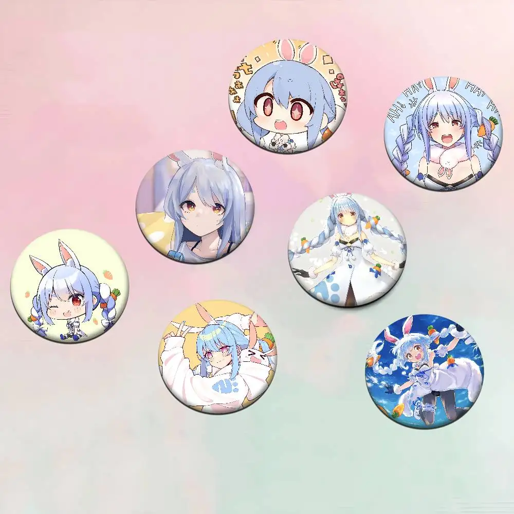 Vtuber Usada Pekora 58mm Cute Anime Figure Icon Badge Handmade Tinplate Brooch For Backpack Clothes Chest Ornament Gifts