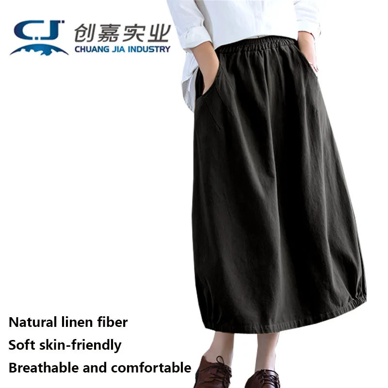 Linen Spring and Summer Women's Half Skirt High Waist Showing Thin Loose Solid Color Simple Generous Temperament A-line Skirt