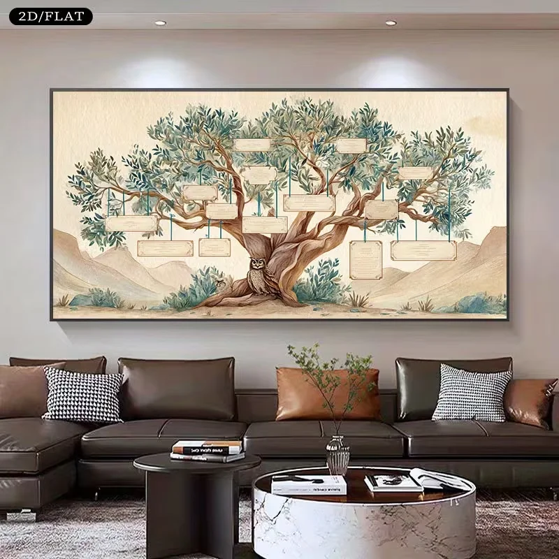 Family Tree Print - Dekorasi Dinding Kanvas Besar 2D Flat,
