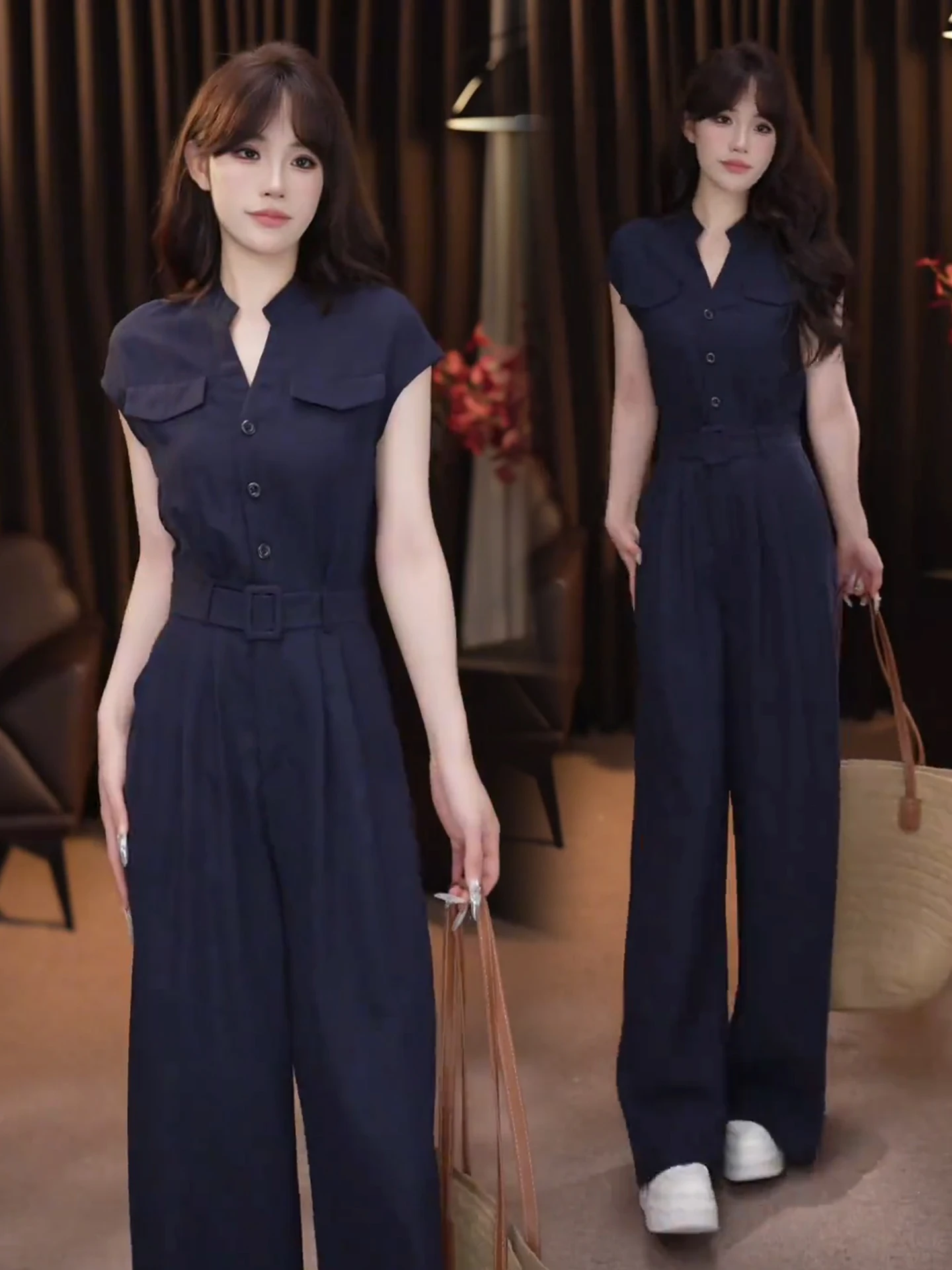 

Ele Faionable цельные брюки женские, лето 2022, утягивающий костюм с застежкой талии, антивозрастной повседневный комплект широких брюк