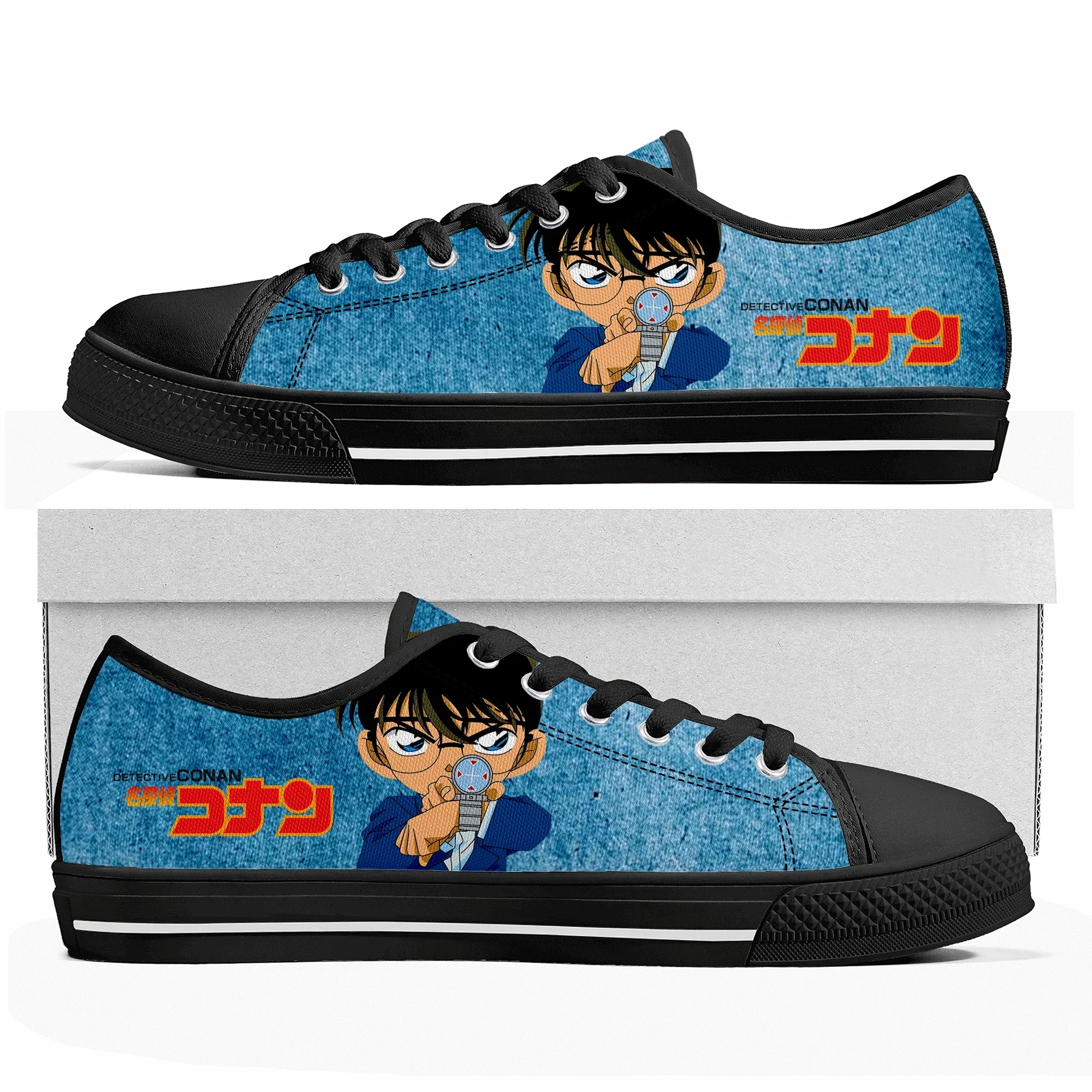 

Detective Conan Cartoon Manga Low Top Sneakers Mens Womens Teenager High Quality Canvas Sneaker Couple Shoes Custom Black Shoe