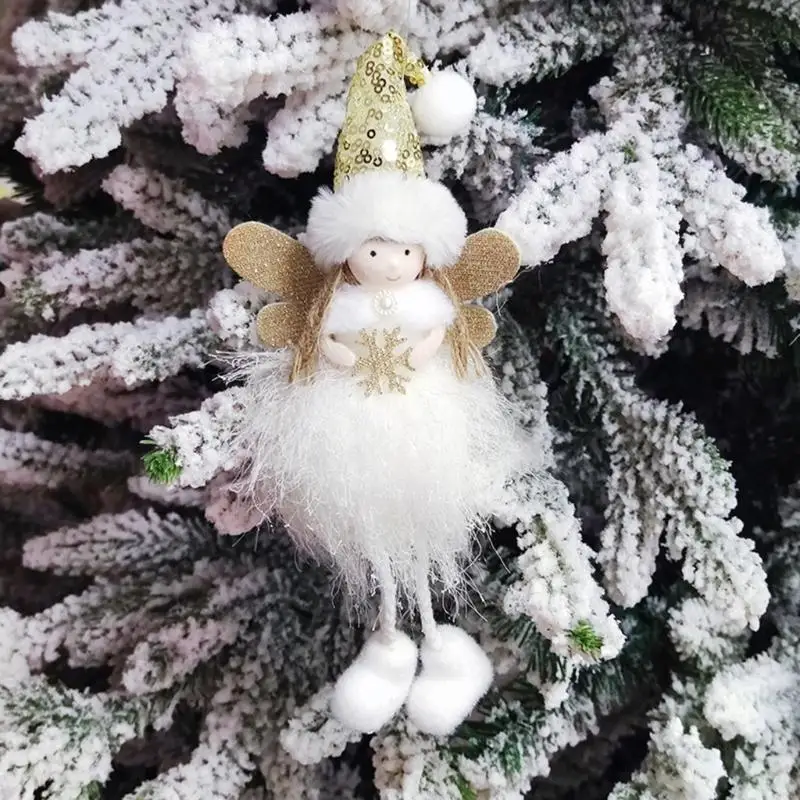

95AE Lovely Angel for Doll Gold Silver Hat Girl Pendant Christmas Tree Hanging Orname