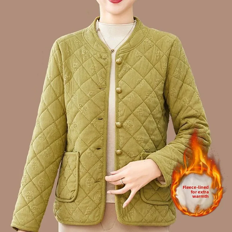 

Winter Thiened Flannel Cotton Jaet Faionable Mid-aged Women's Fce Lined Cold-resistant Warm Cotton Coat Outerwear
