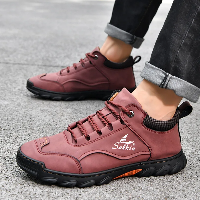 جديد أزياء الرجال عارضة الأحذية اليدوية أحذية جلدية بدون كعب أحذية رجالية مريحة في الهواء الطلق الانزلاق على أحذية المشي الرجالية المسطحة #5