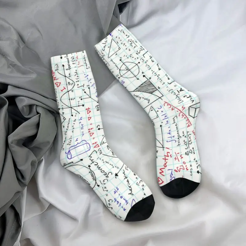 Fashion Printed Math Homework Socks for Men Women Stretch Summer Autumn Winter Mathematical Mathematics Teacher Crew Socks