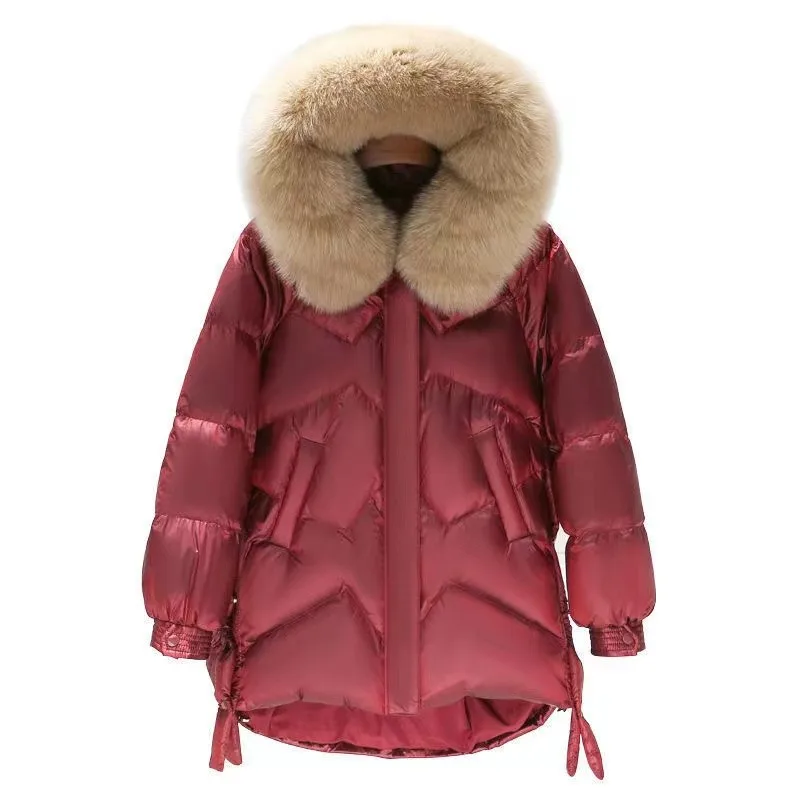 Down Cotton Jacket For Women Glossy Cotton Jacket New Winter Thicken Jacket Parka Hooded Fur collar coat