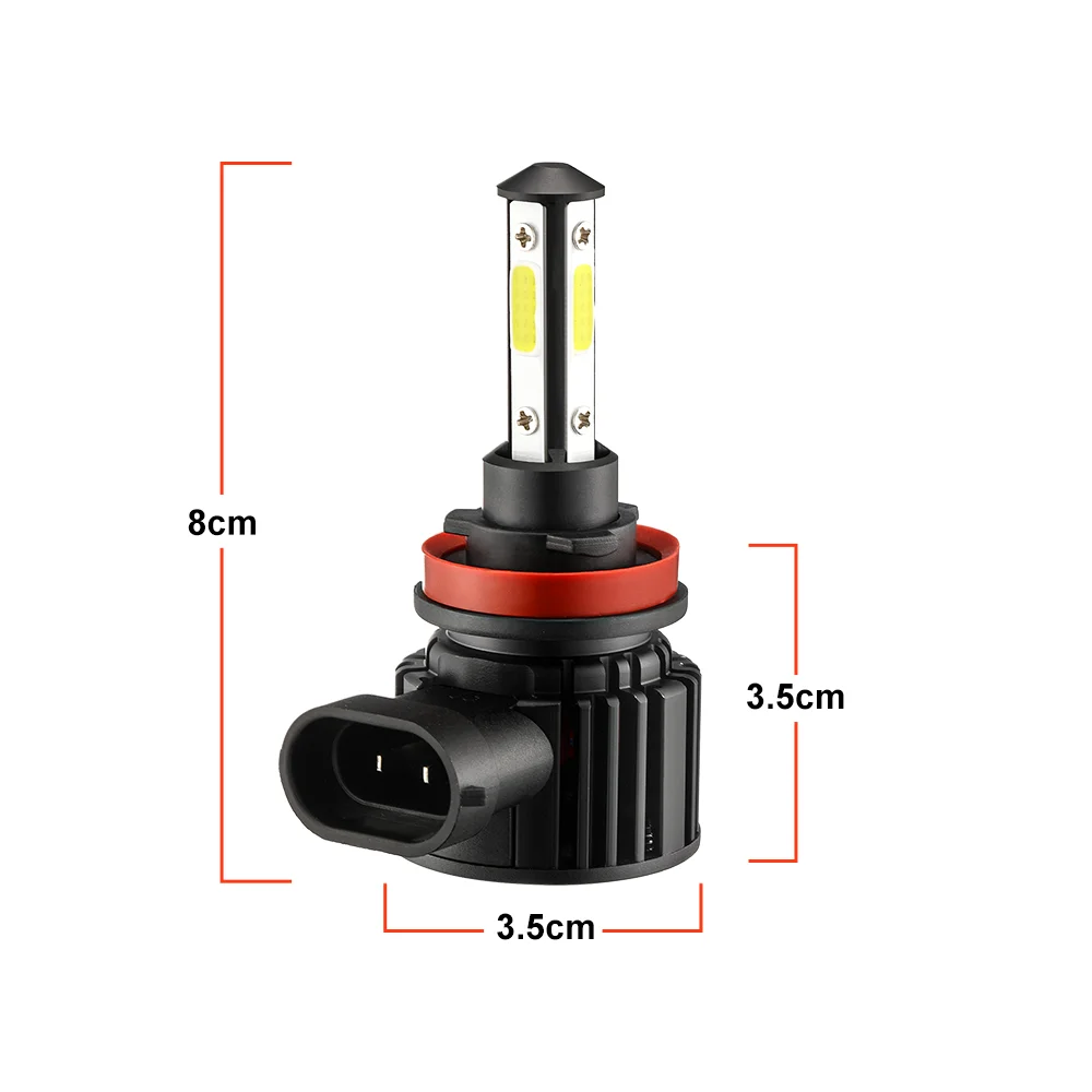 2PCS LED Headlight Bulbs 4 Sides For H11 H4 H7 9005/HB3 9006/HB4 H8H9H16JP 6000K White Auto Headlamp 12V Four Luminous Faces F8