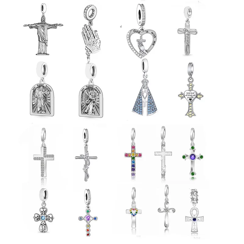 

Fit Original Pan Charms Bracelet 925 Stering Silver Cross Jesus Virgin Mary Our Lady Dangle Bead For Religious Making Berloque