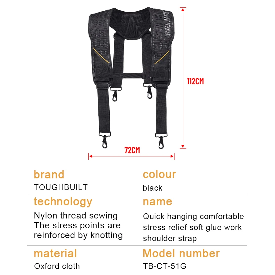 Imagem -03 - Toughbuilt Tb-ct51g Constrcution Ferramenta Suspensórios ao ar Livre H-harness Duty Cinto Confortável Espuma Ombro Padder Cinto de Segurança