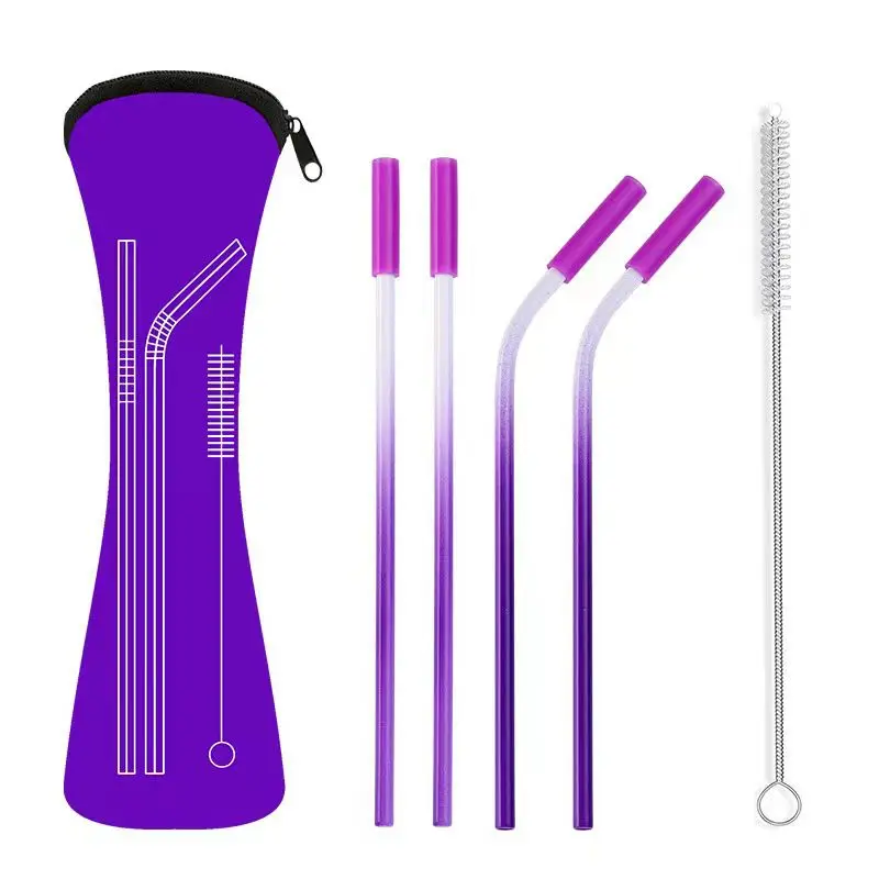 

304 Stainless Steel Straw, Baking Paint, Scratch Proof Silicone Head, Drinking Drink, Red, Purple, 4 Pack Set, New Product