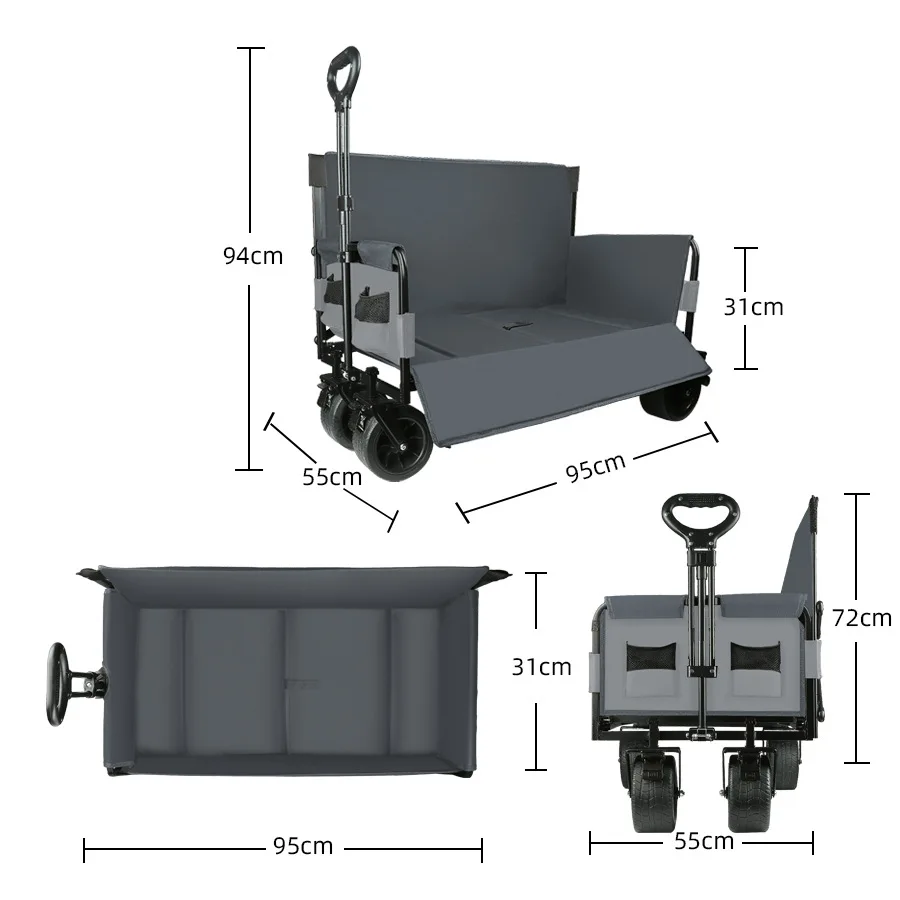 250KG High Load Bearing Side Open Camping Wagon Convertible  Cart Foldable Multi‑Function Trolley for Camping, Travel & Outdoor
