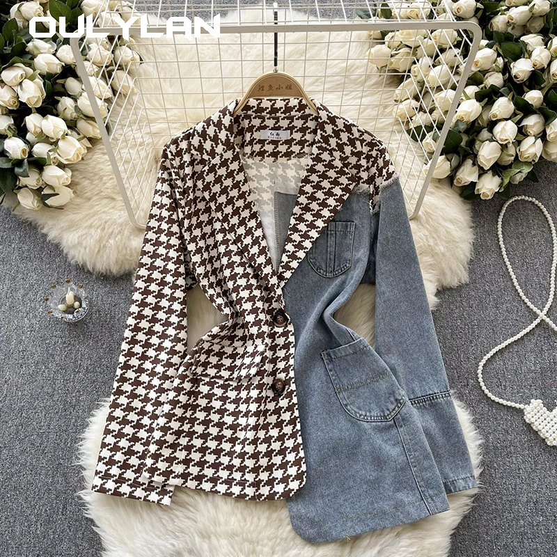 Blazer Coat Women Lattice Long Sleeve Outwear Suit Tops Office Lady Jackets Work Business Coat Female Blazer Coat