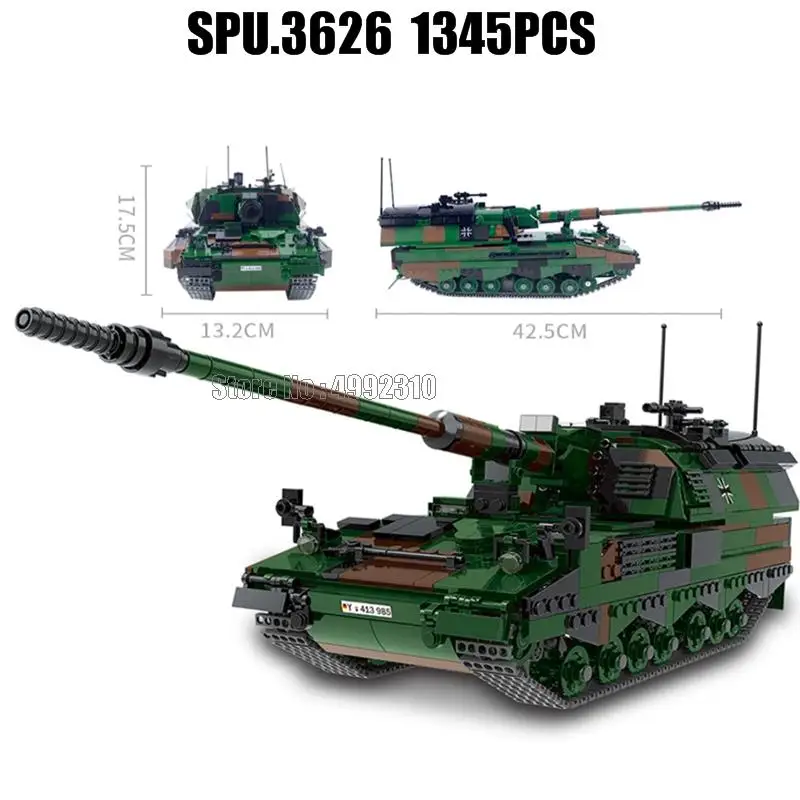 Xb06047 1345pcs Germany Ww2 Military Panzer 2000 Self-propelled Cannon Tank Army Weapon Boy Building Blocks Toy