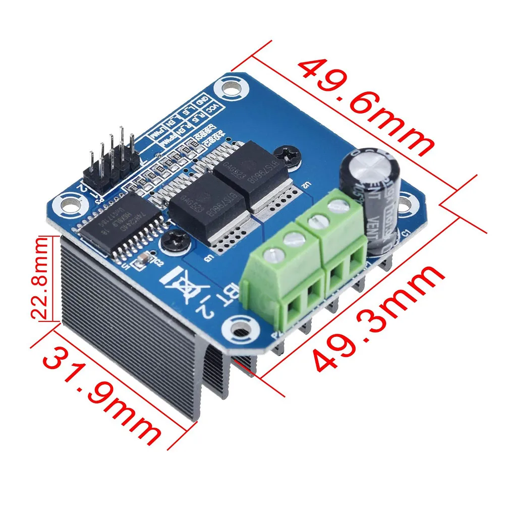 Smart Motor Drive Module with Dual BTS7960 Chips 43A Current Limiting 5V Isolation VCC/GND/PWM/EN Pin Configuration