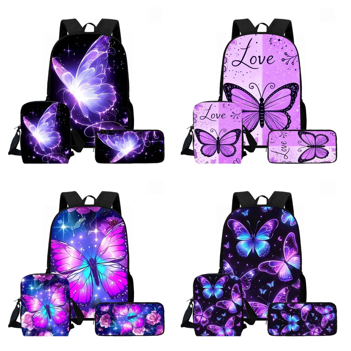 

Набор из 3 предметов, яркий школьный рюкзак с бабочкой и сумками на ремне, сумки-карандаши для детей 5–5 лет, школьные сумки с героями мультфильмов для мальчиков и девочек