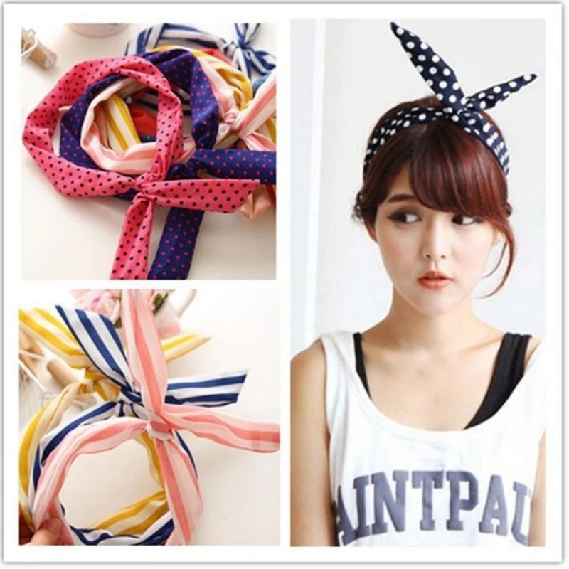 Internet Celebrity Stripe Hair Accessories Iron Wire Cross Knotted White Dot on Red Background Activity Rabbit Ears Bow Headband