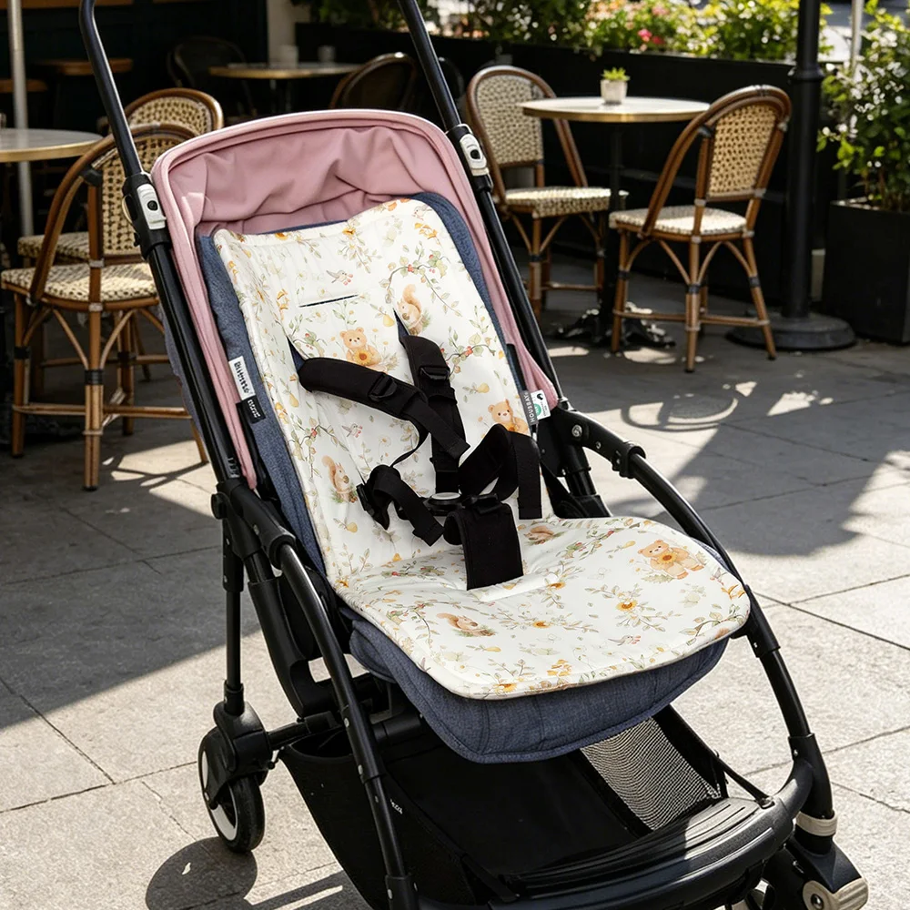 Baby Stroller Cushion Multi Hole Adaptive Pram Cute Bear Double Sides Usable Universal Baby Carrycot Cover Stroller Accessories