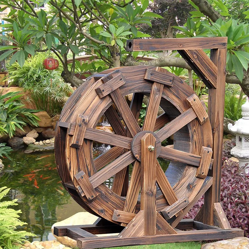 

Feng Shui Wheel Waterwheel Windmill Flowing Water Ornament Fish Pond Fish Tank Rockery Wooden Anticorrosive Wood