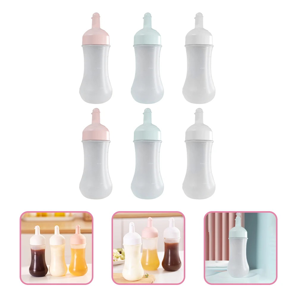 

6pcs Sauce Bottles No Leak Squeeze Condiment Dispenser Ketchup Mustard Dressing BBQ Camping Long Mouth Detachable Head