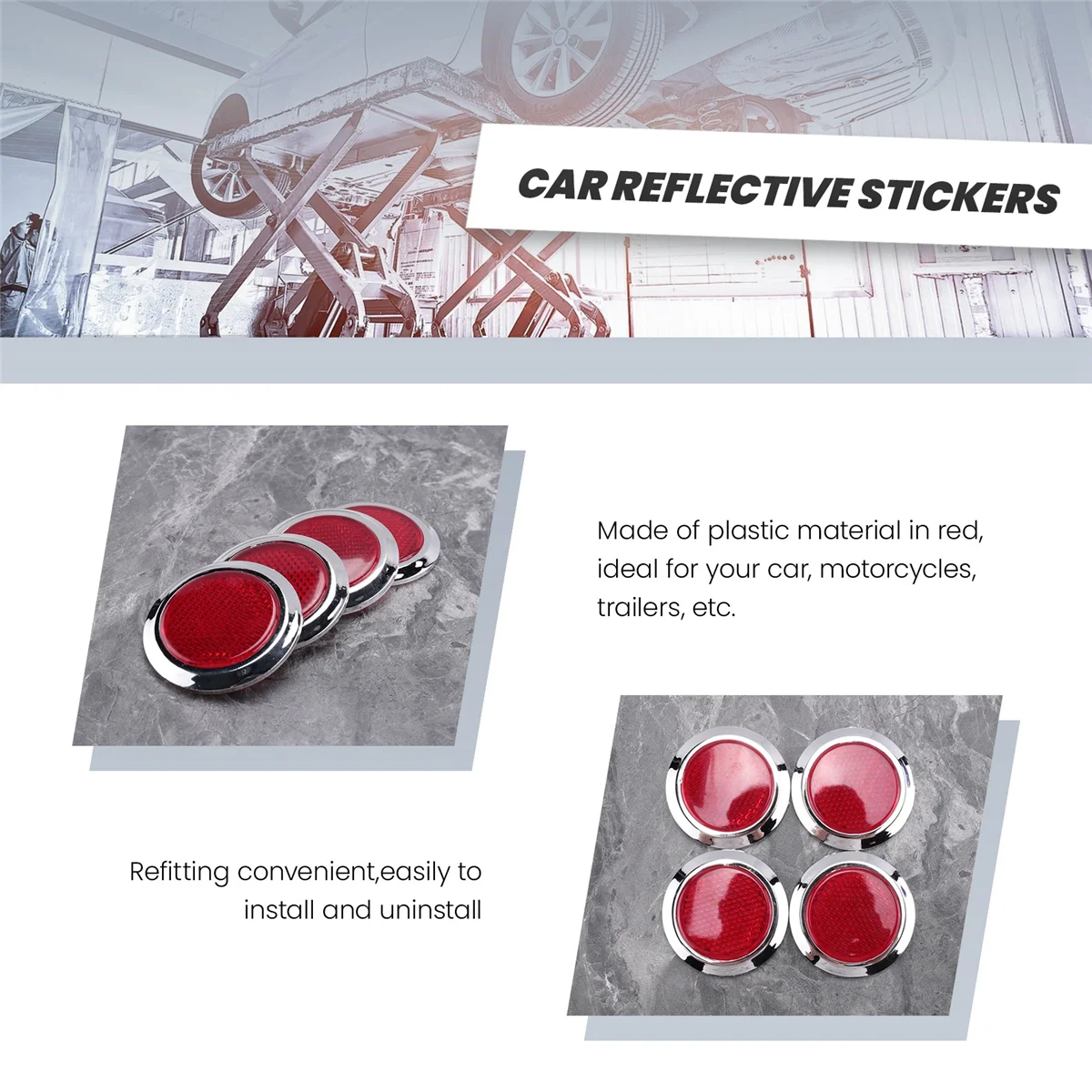 High-end 4 Pcs Auto Car Plastic Round Reflective Reflector Sticker Red