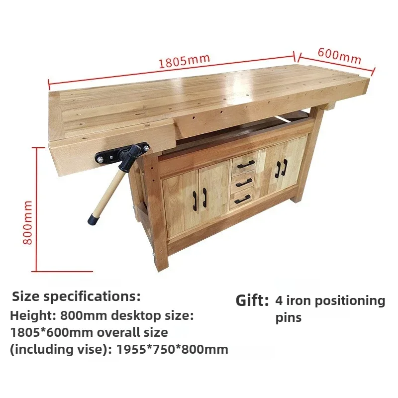 Beech Woodworking Workbench DIY Woodworking Table with Vise and Drawer Home Multifunctional Table with Bench Clamp Heavy Duty