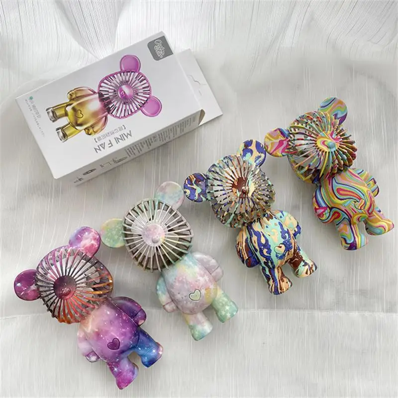 Bearbricklys Mini ventilatore portatile ricaricabile USB orso violento Mini ventilatore portatile portatile con ricarica muto da tavolo creativo all'aperto