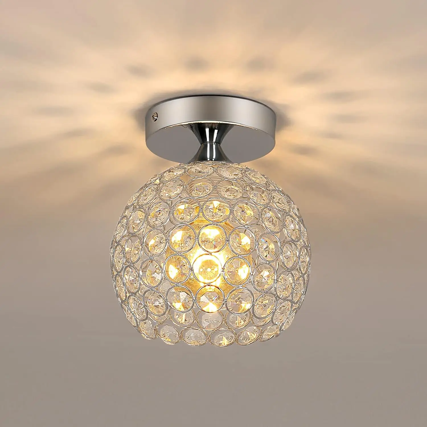 Crystal Ceiling Lamp, Modern Semi-Recessed Ceiling Lamp, Mini White Crystal LED Ceiling Lamp, E27 Indoor LED Ceiling Lamps