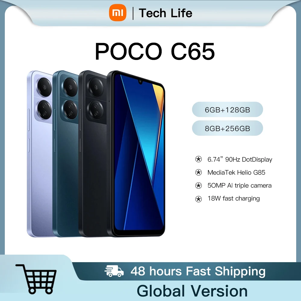 Global Version POCO C65 6.74'' display 90Hz 50MP AI Triple Camera 128GB/256GB MediaTek Helio G85 5000mAh Battery NFC 18W