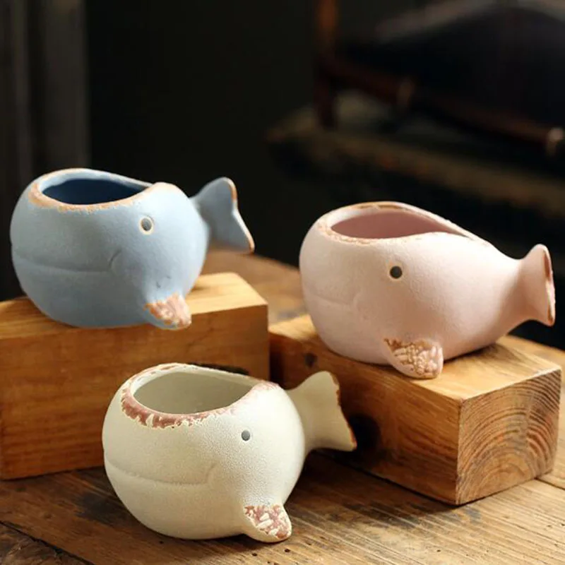 

Фарфоровый цветочный горшок с рыбой-китом, ваза для суккулентов, контейнер, креативный горшок для бонсай, офисные настольные украшения, домашний садовый декор