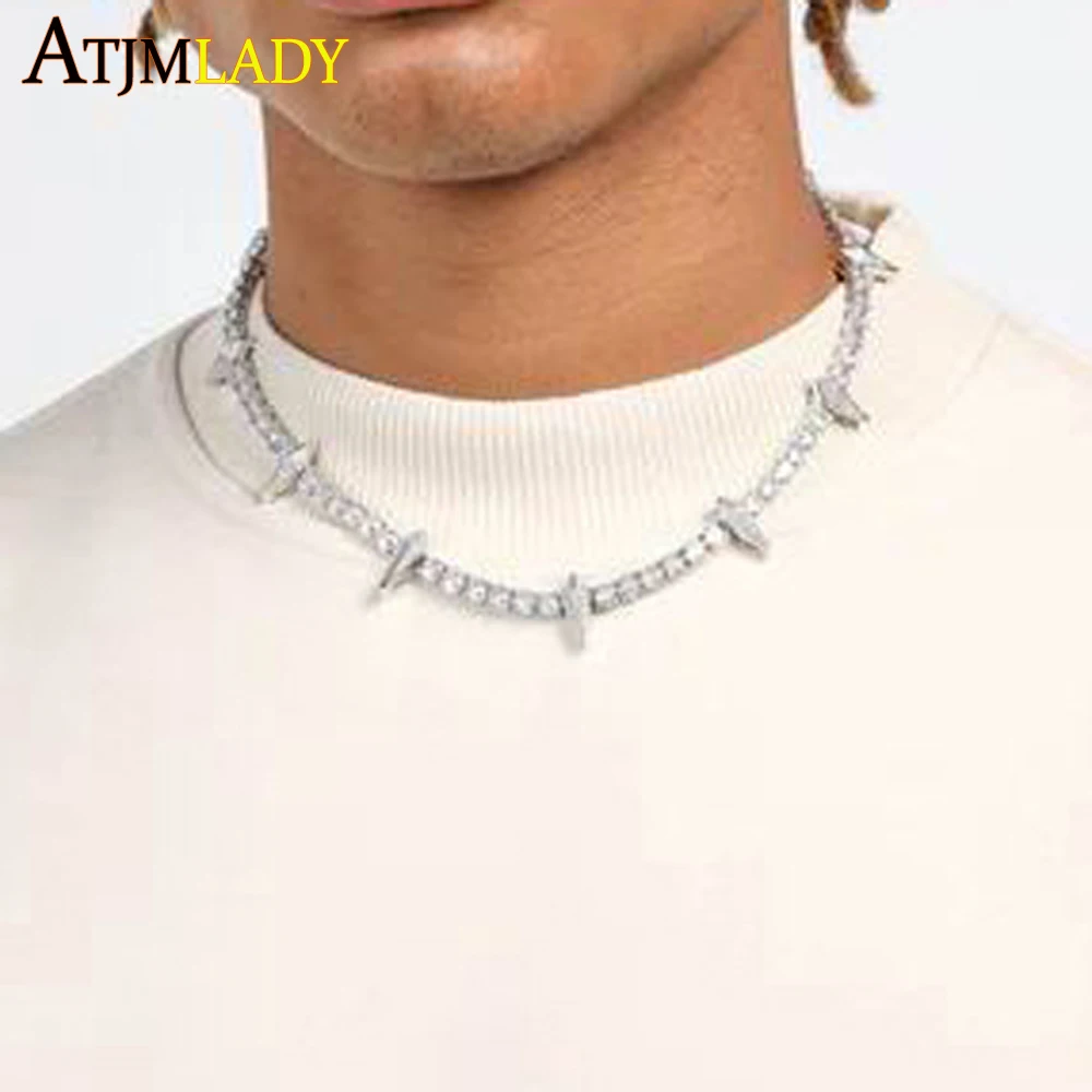 2023 New Iced Out Spike Pendant Necklace With 5mm Tennis Chain