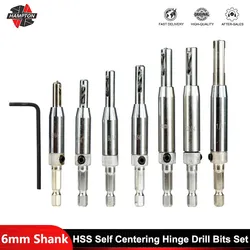 6mm Shank HSS Self Centering Hinge Drill Bits Set for Woodworking Tools Door Screw Hole Saw Center Drill Bits