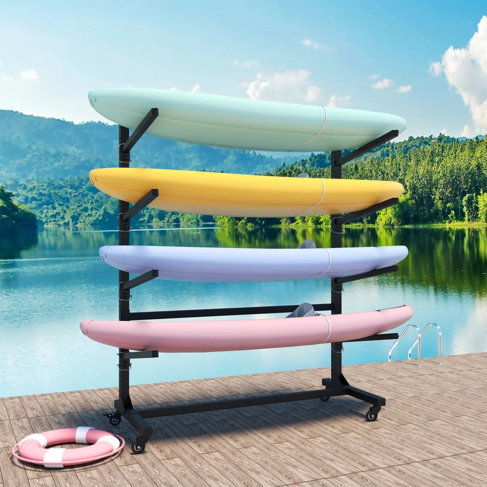

80''H Freestanding Kayak Rack – Holds4, Heavy-Duty Adjustable with Lockable Wheels for Kayak/Canoe/SUP/Surfboard (45.9×28.9×