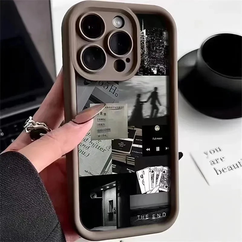 Daily Life Silhouette Silicone Phone Case For iPhone 16 15 Pro Max 14 13 12 11 XS Max XR X 7 8 Plus Shockproof Candy Soft Cover