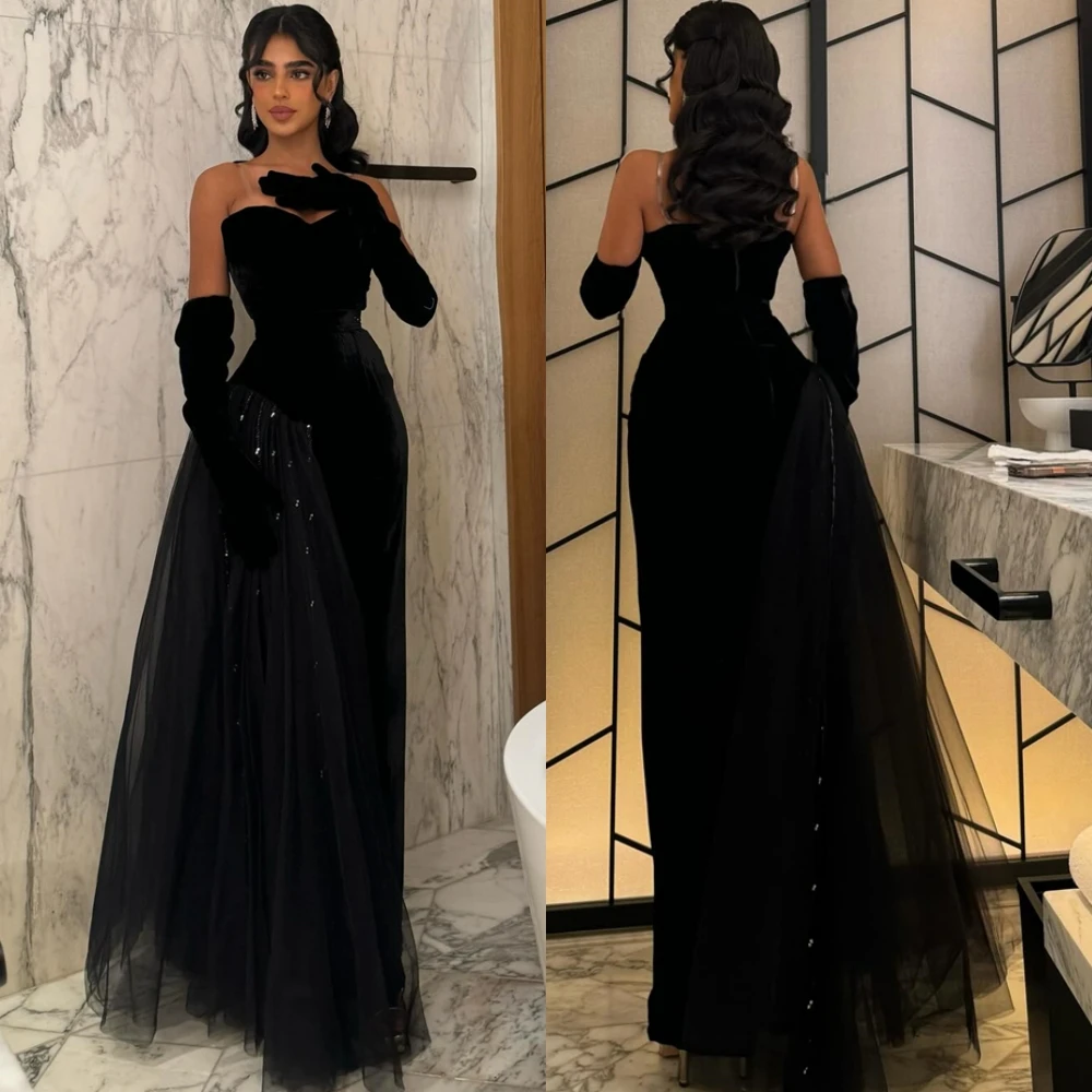 

Customized Luxury Velour Evening Dress Exquisite Halter Sweep Train Prom Dresses Modern Sweetheart Special Occasion Gowns