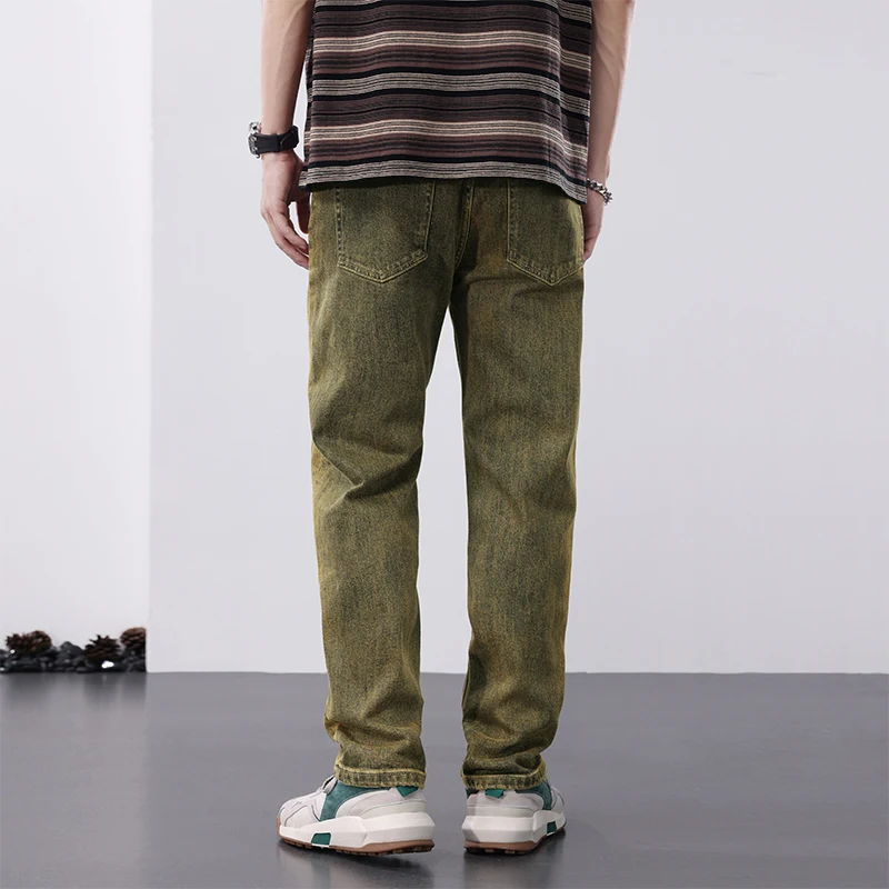 European and American retro loose straight leg high street elastic denim pants wide leg jeans for men baggy jeans men clothing