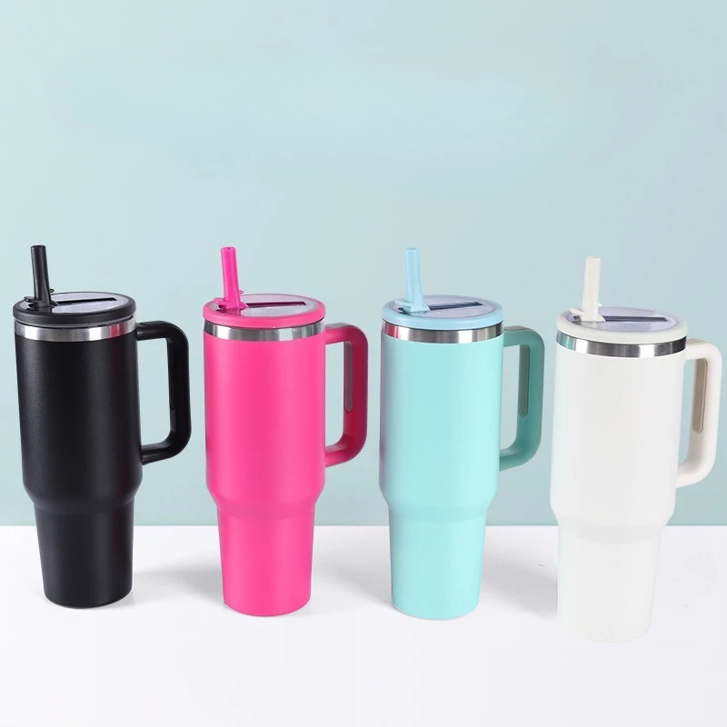 Taza de tiran de hielo de 40oz con pajita para mantener el frío de gran capacidad de acero inoxidable 304