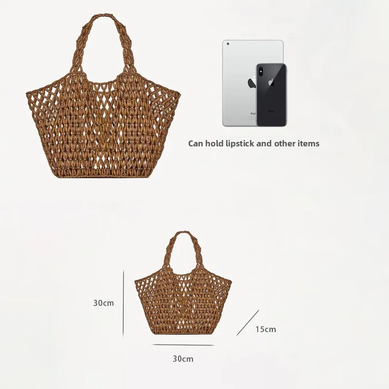 Handcrafted Beaded Tote Bag Women's Large Capacity Hollow out Beach Style Retro Fashion Vacation Design Handbag