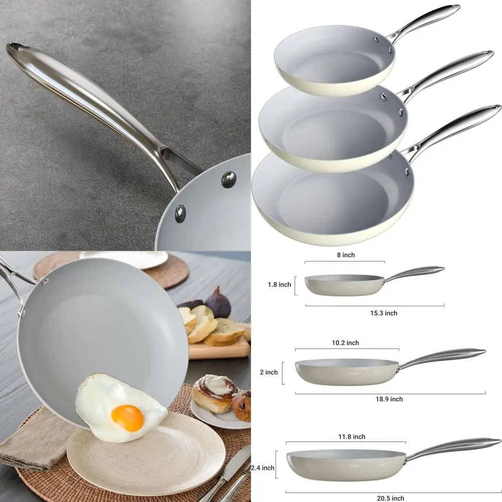 

3-Piece Nonstick Frying Pan Set: 8, 10, and 12 Skillet Pans, Non-Toxic, Dishwasher & Oven Safe