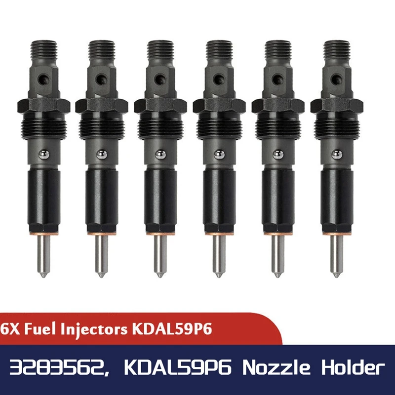 6 PCS Fuel Injector Set W/Ring Kit Black Metal For Cummins 5.9L KDAL59P6 Nozzle Holder P7100 1994-1998