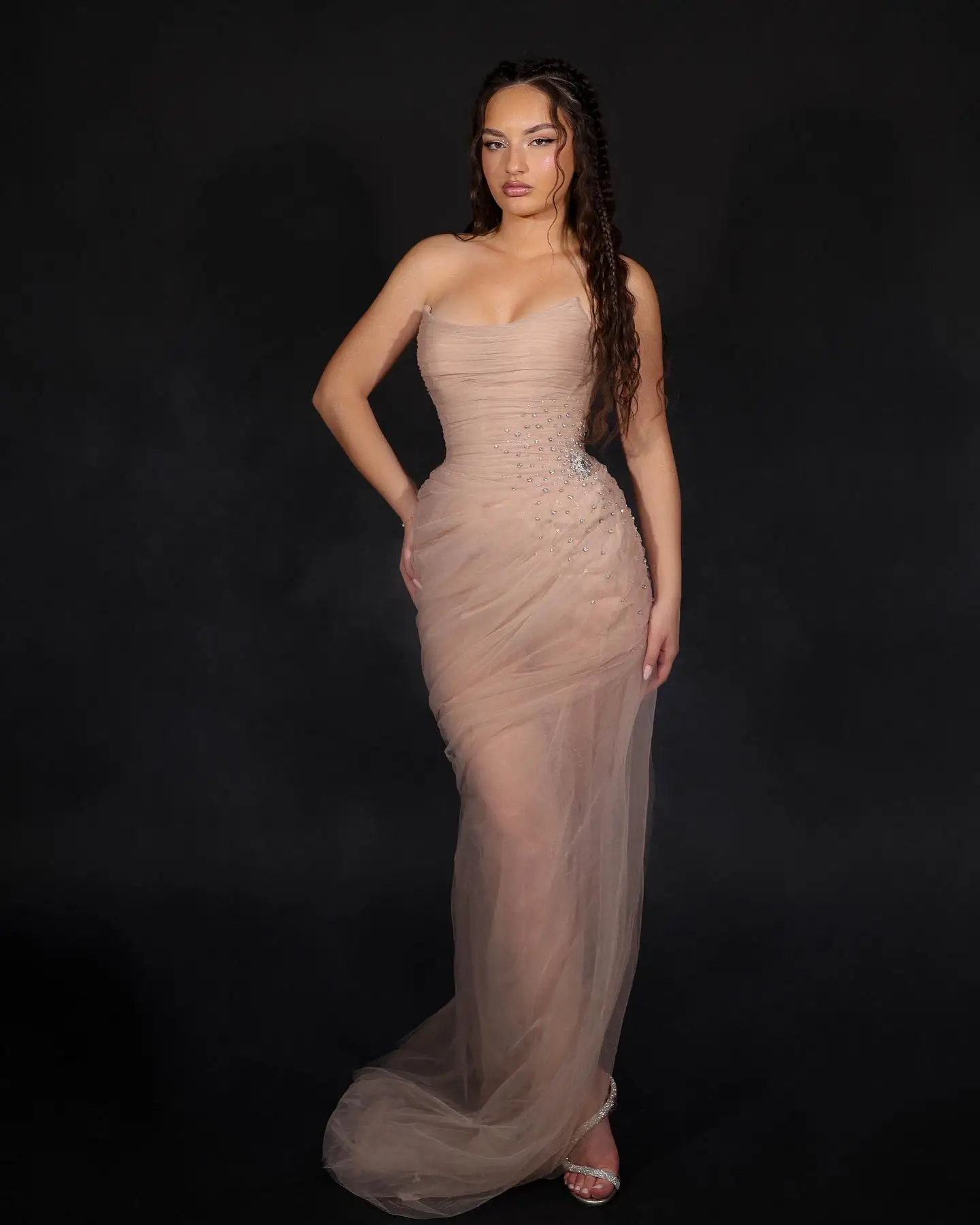 

Customized Sexy Organza Mermaid Crystal Evening Dress Temperament Sleeveless Strapless Floor Length Special Occasion Gowns