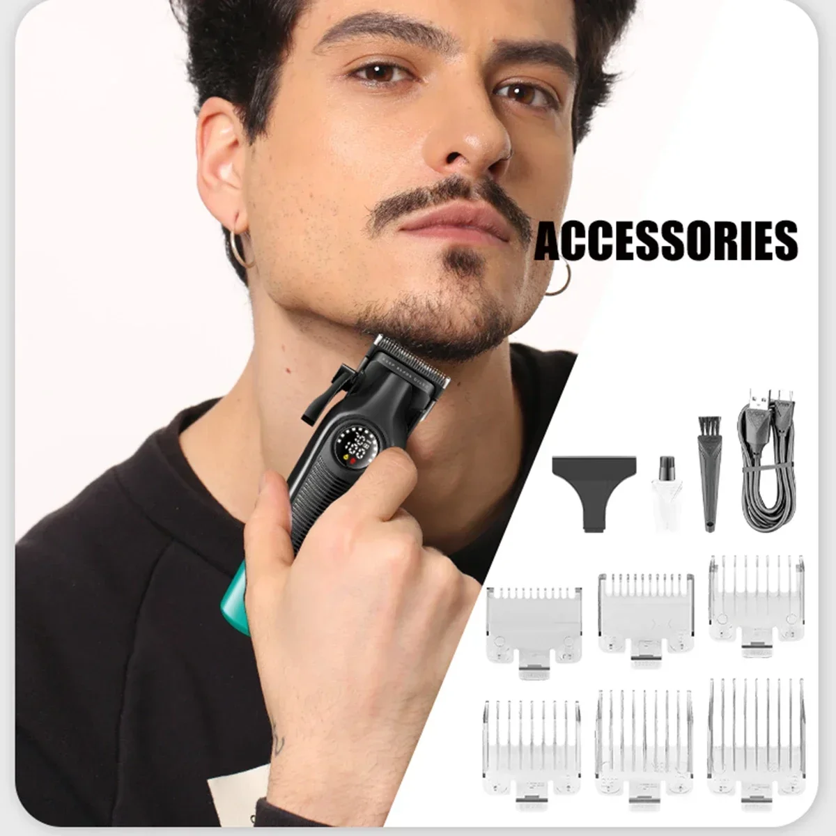 VGR V196 Men's Hair Clipper DLC Blade LED Display Hair Cutting Machine Barber Shop Equipment Professional Finishing Machine