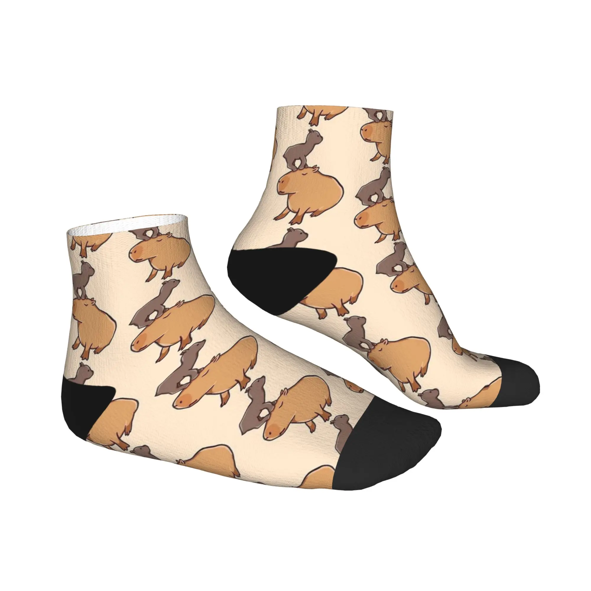 Capybara with a baby goat Ankle Socks Men  Quality Funny Sock Autumn Outdoor Sports Non Skid Design Socks Birthday Gift