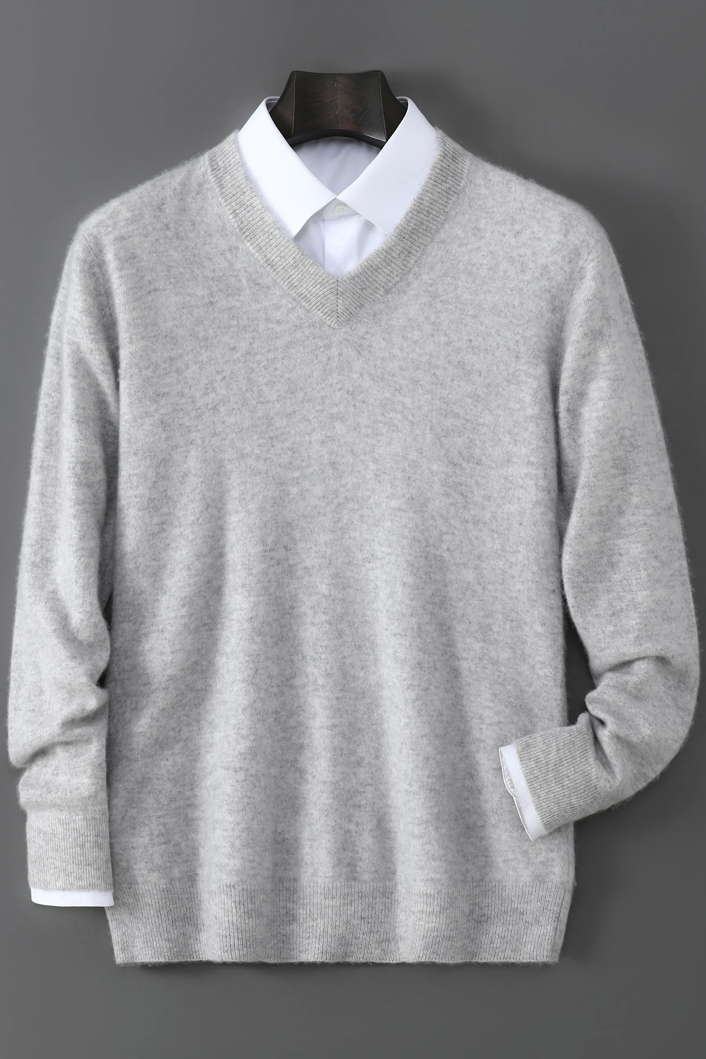 الذكية عادية الخريف الشتاء رجل سترة 100% ميرينو الصوف تريكو الخامس الرقبة البلوز الصلبة الرجال ملابس طويلة الأكمام القمم لينة البلوز #4